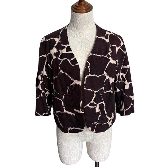 Leifsdottir giraffe print cropped blazer  S linen blend artsy Anthropologie - Picture 1 of 7